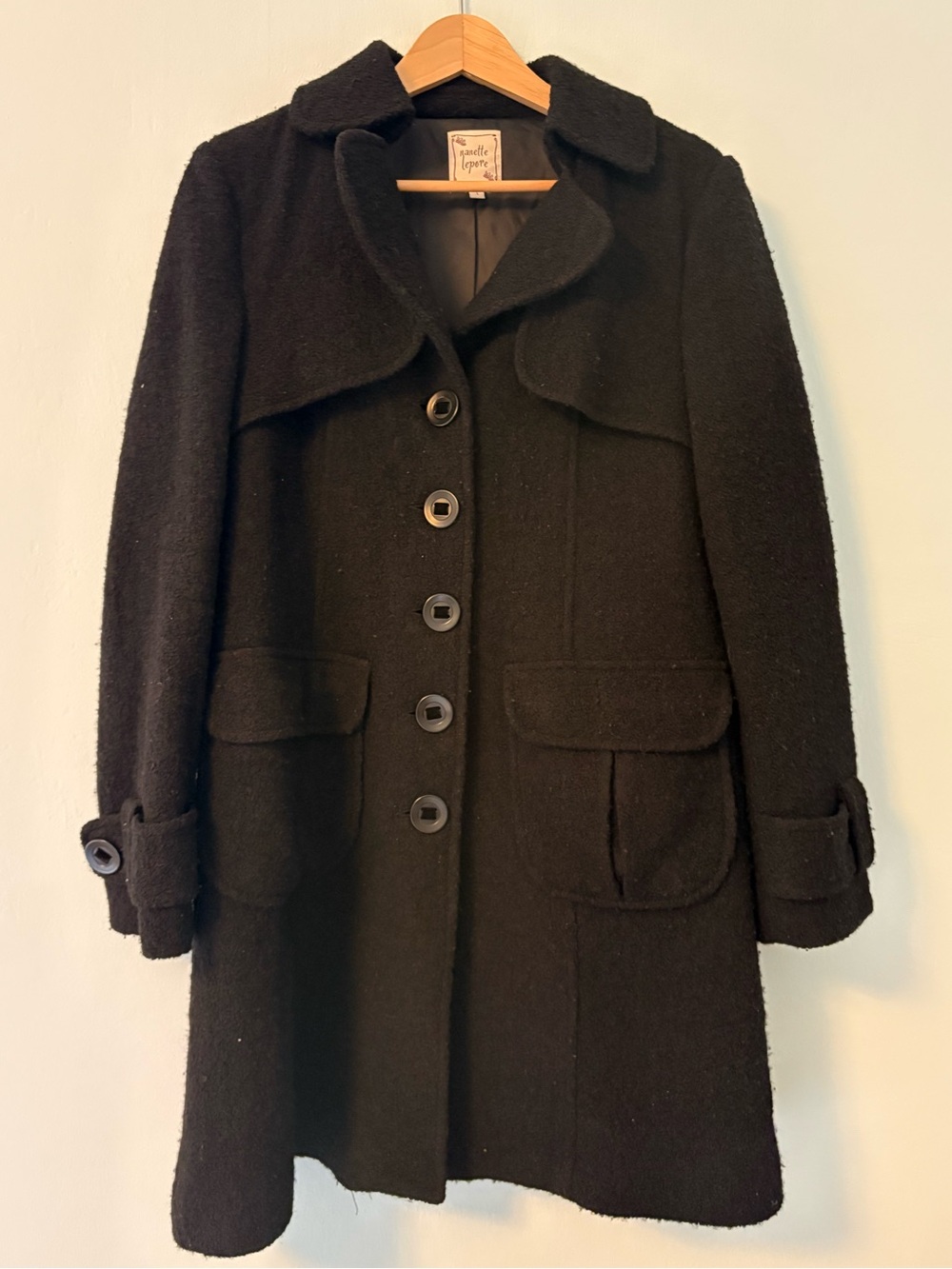 Vintage Nanette Lepore Black Button Down Pea Coat Large
